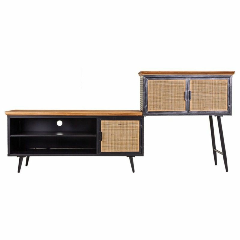 Buffet Alexandra House Living Marron Noir Gris Fer Rotin Bois d'épicéa 42 x 90 x 202 cm