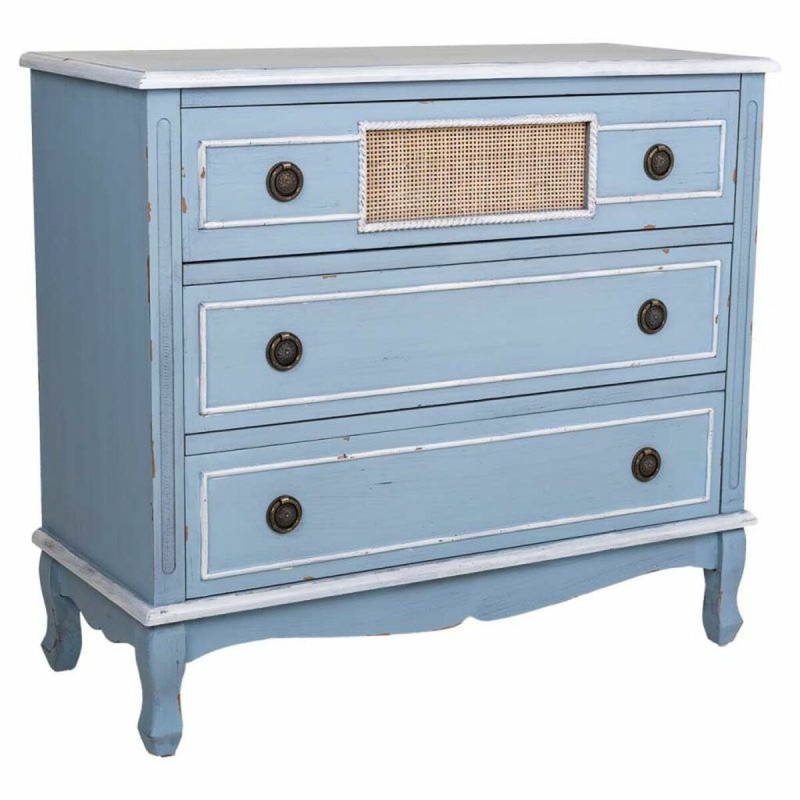 Commode Alexandra House Living Bleu Rotin Bois d'épicéa Bois MDF 38 x 80 x 90 cm