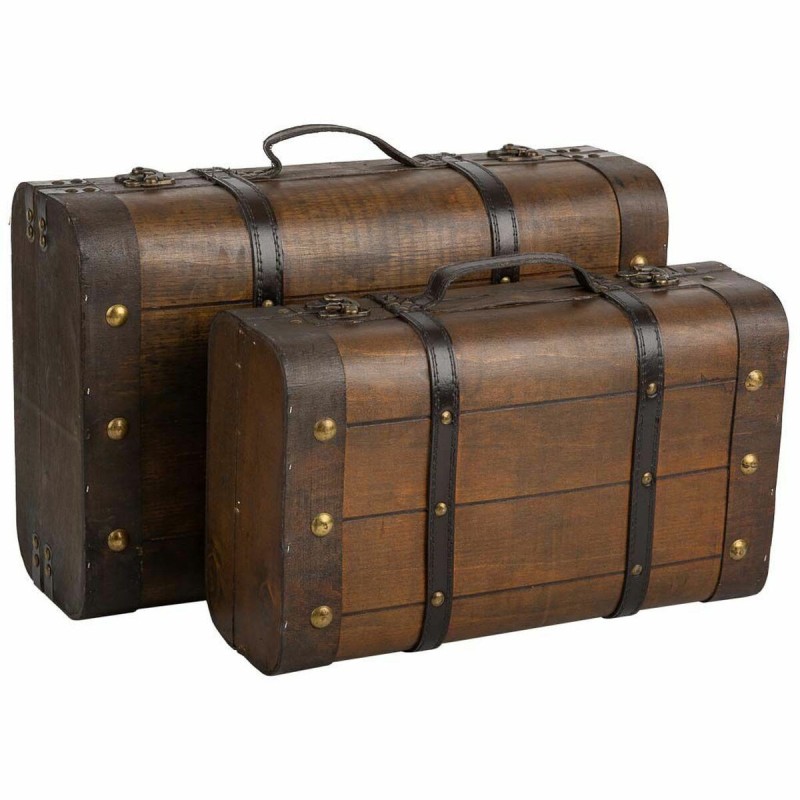 Jeu de valises Alexandra House Living Marron PVC Bois Métal Vintage 30 x 16 x 45 cm 38 x 24 x 13