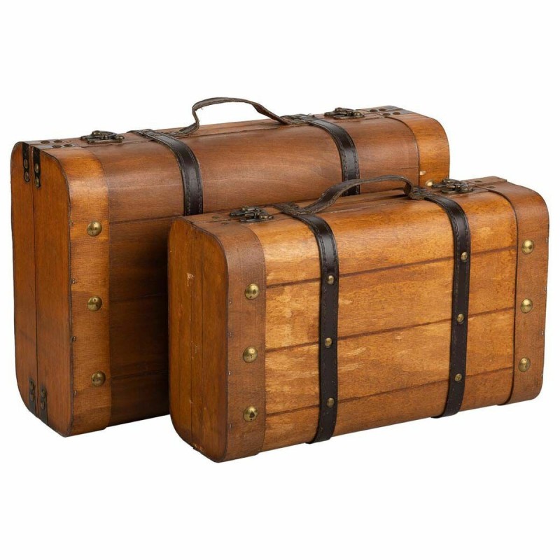 Jeu de valises Alexandra House Living Marron PVC Bois Métal Vintage 30 x 16 x 45 cm 38 x 24 x 13