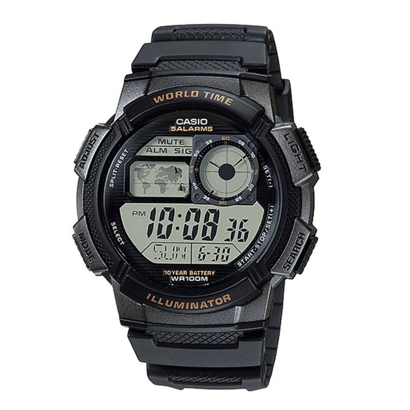 Montre Unisexe Casio WORLD TIME ILLUMINATOR - 5 ALARMS. 10 YEAR BATTERY Noir Gris (Ø 48 mm)