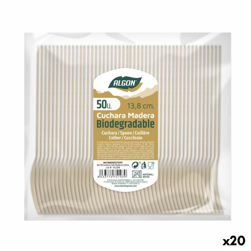 Ensemble de Cuillères Algon Dessert Bois 20 Unités 14 x 3 x 0