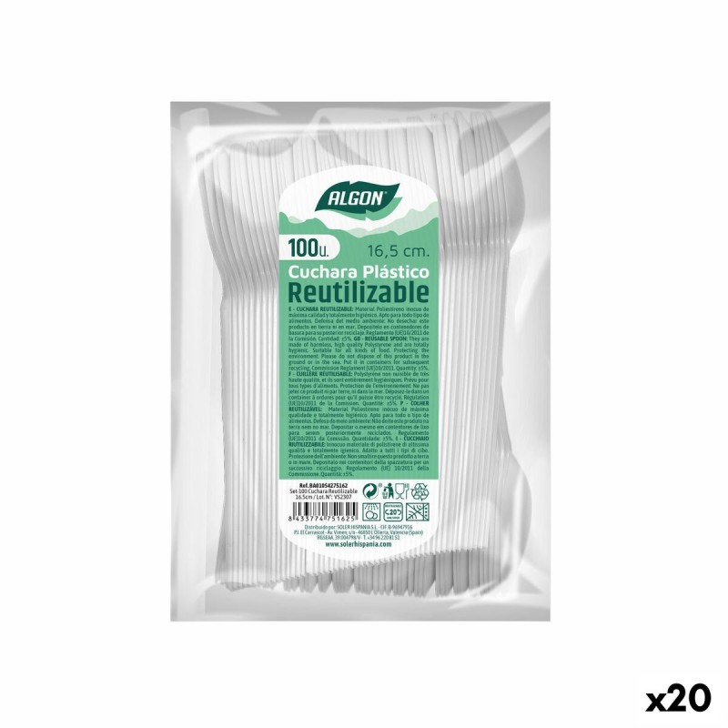 Ensemble de Cuillères Algon Réutilisable Blanc 20 Unités 16