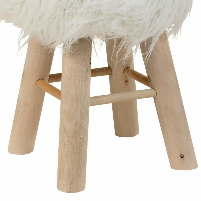 Tabouret Alexandra House Living Blanc Tissu Peluche Bambou Pin Éponge Bois MDF 32 x 44 x 32 cm