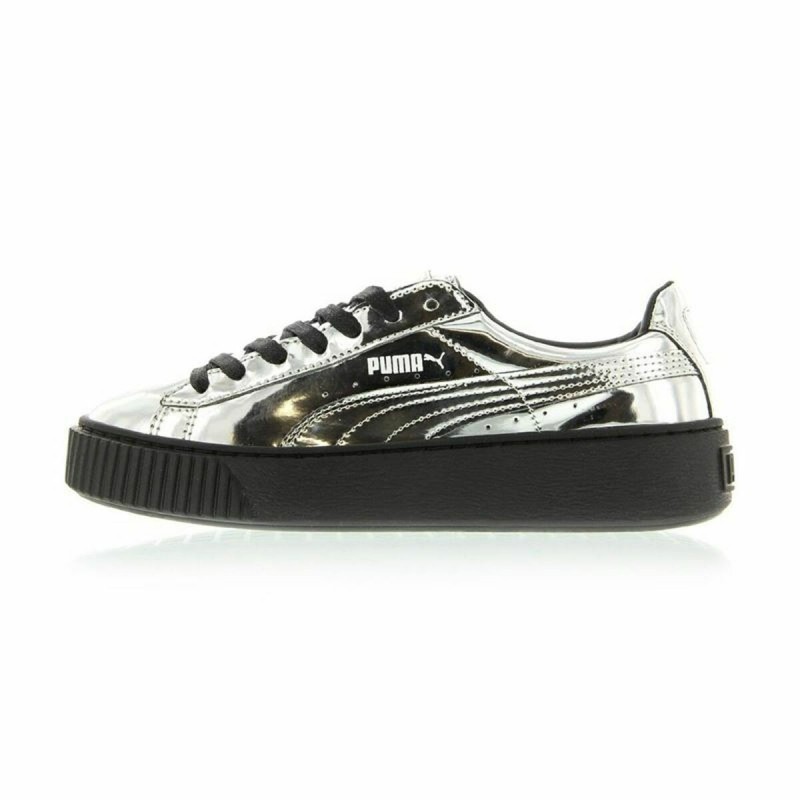 Chaussures de sport pour femme Puma Basket Platform Metallic  Gris clair