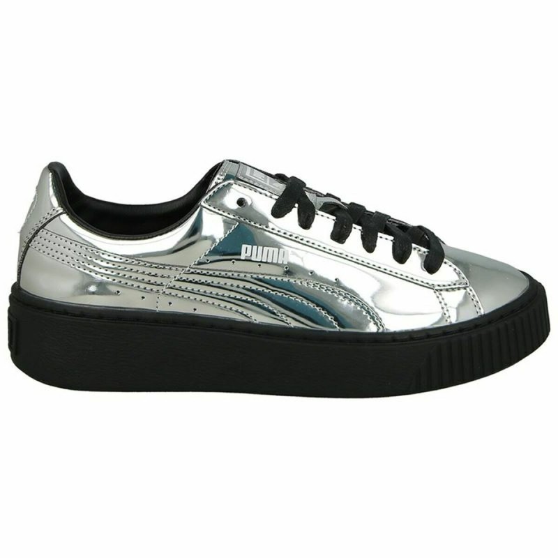 Chaussures de sport pour femme Puma Basket Platform Metallic  Gris clair