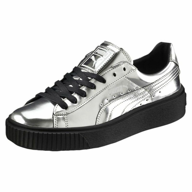 Chaussures de sport pour femme Puma Basket Platform Metallic  Gris clair