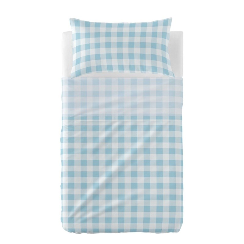 Jeu de draps HappyFriday Basic Kids Vichy Bleu Lit de bébé 2 Pièces