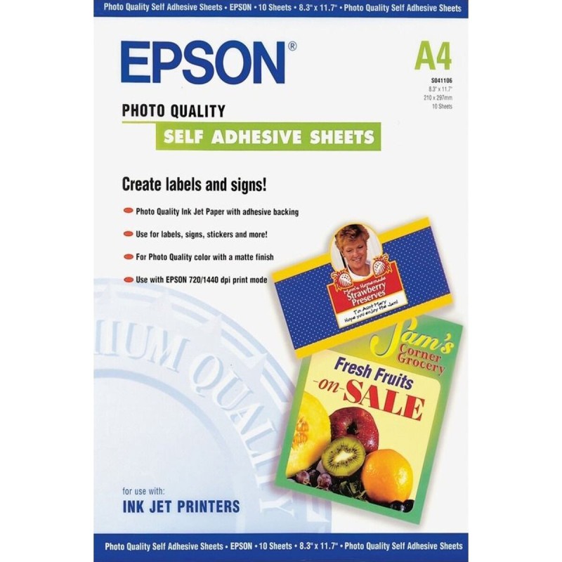 Papier adhésif Epson C13S041106 A4 10 Volets (1 Unité)