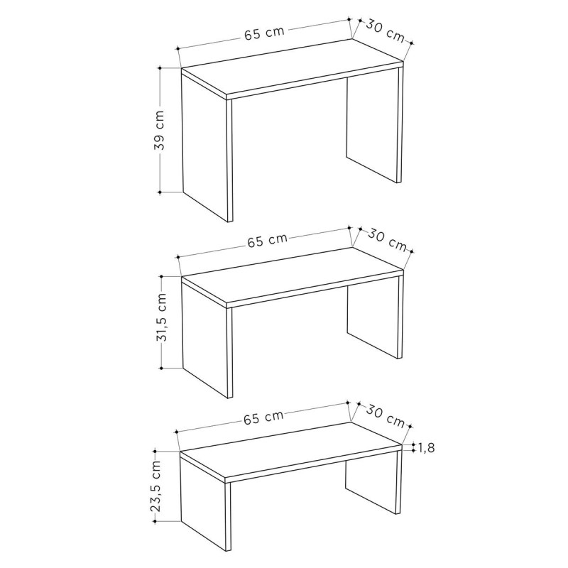 Jeu de 3 tables Alexandra House Living Blanc Bois MDP 32 x 65 x 30 cm 24 x 65 x 30 cm 39 x 65 x 30 cm