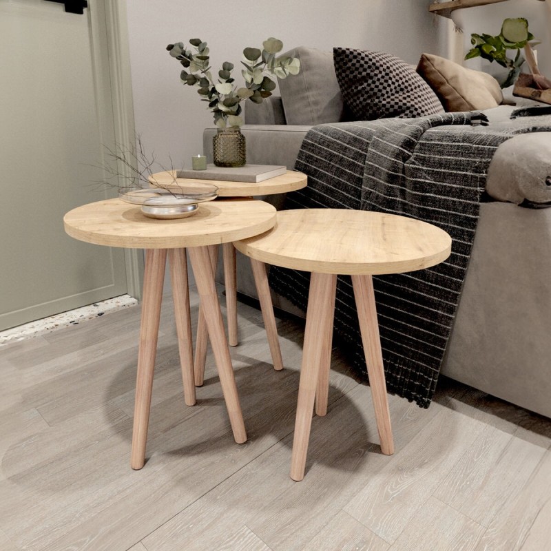 Set de 3 Tables Gigognes Alexandra House Living Naturel Chêne Bois MDP 35 x 49 x 35 cm 35 x 45 x 35 cm 35 x 47 x 35 cm