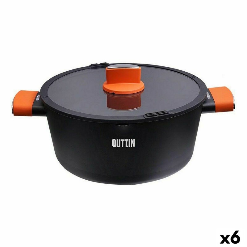 Casserole avec Couvercle en Verre Quttin Gastro Noir Orange 34