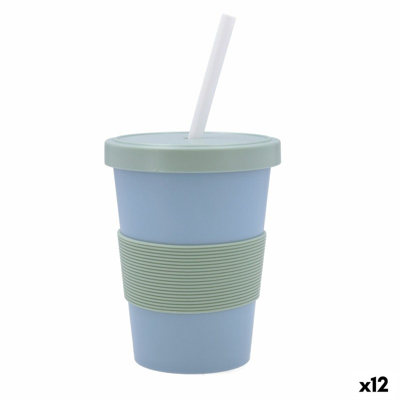 Verre avec Paille Quid Inspira Avec couvercle 480 ml Bleu Plastique (12 Unités)