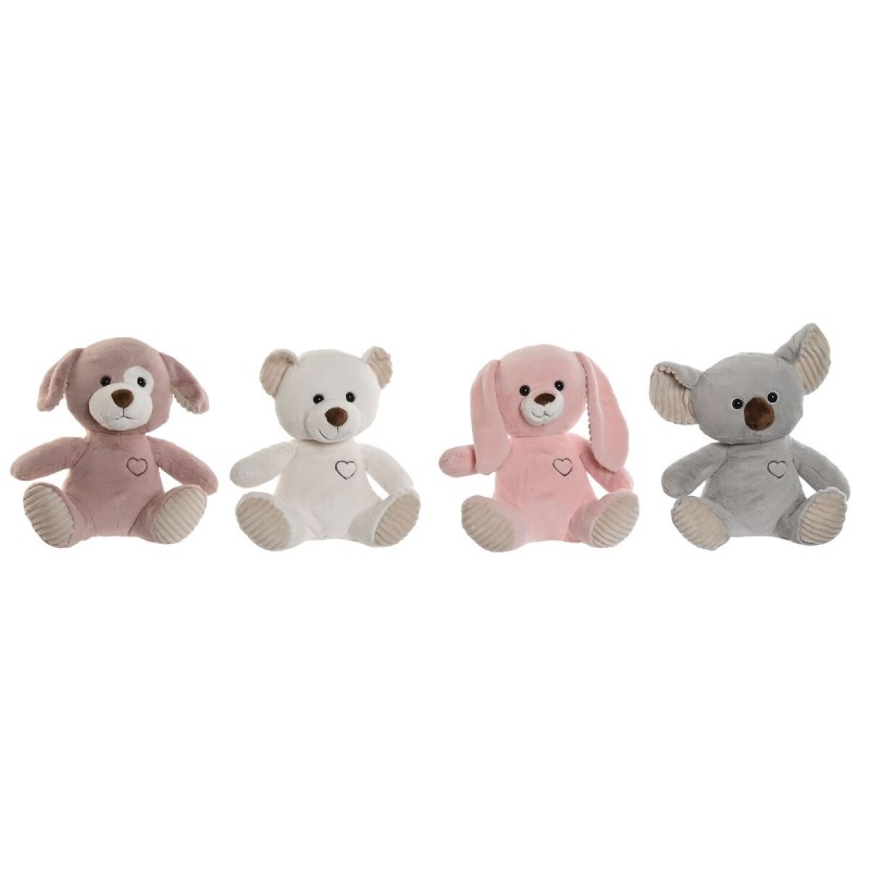 Jouet Peluche Home ESPRIT Blanc Marron Gris Rose Polyester Animal 25 x 20 x 28 cm (4 Unités)