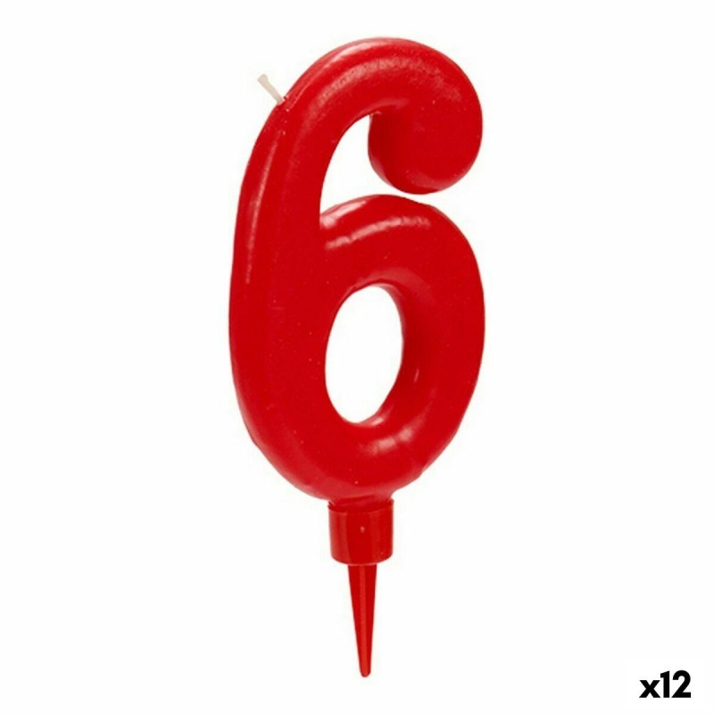 Bougie Anniversaire Numéro 6 Rouge (12 Unités)