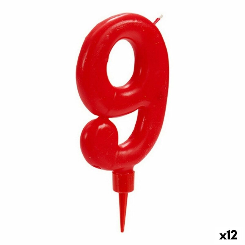 Bougie Anniversaire Rouge Numéro 9 (12 Unités)