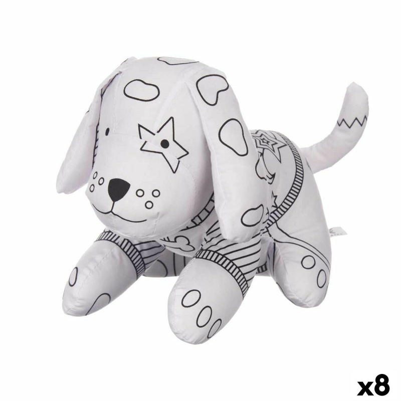 Peluche à colorier Pincello ST341 Blanc Noir Tissu 13 x 14 x 20 cm Chien (8 Unités)