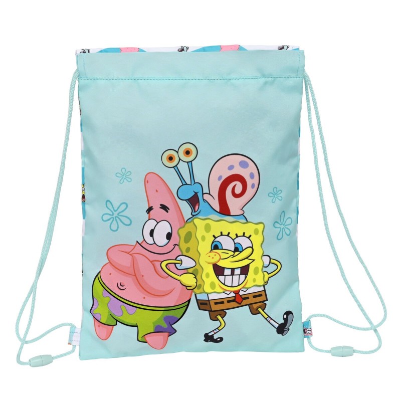 Sac à dos serré par des ficelles Spongebob Stay positive Bleu Blanc 26 x 34 x 1 cm