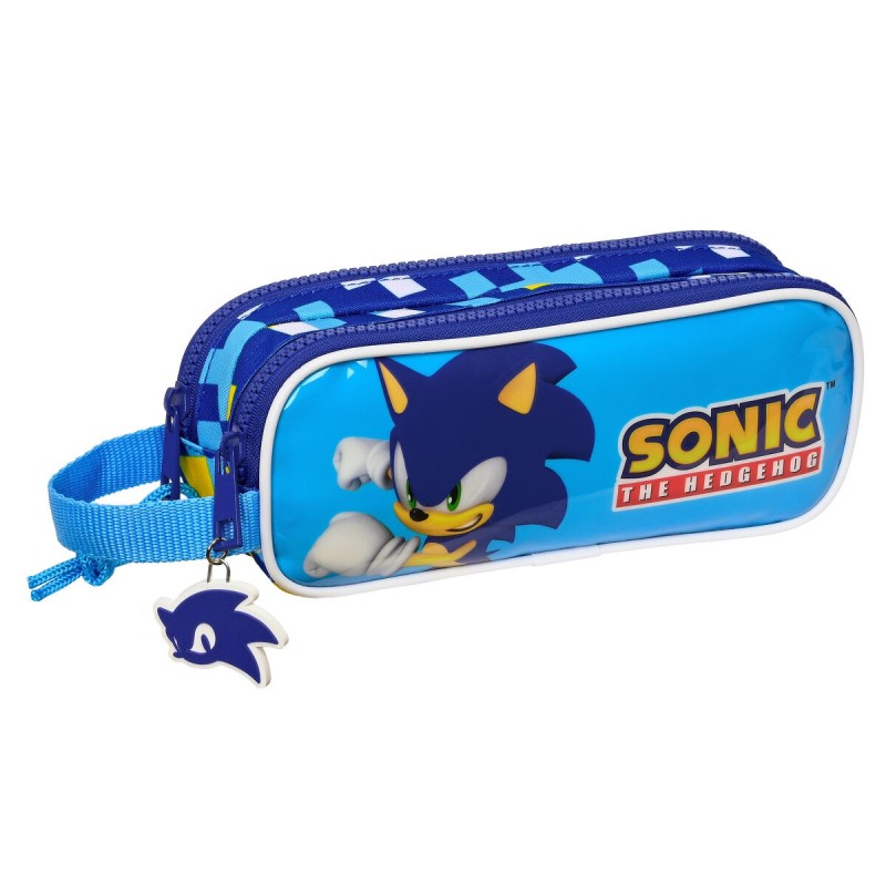 Trousse Fourre-Tout Double Sonic Speed Bleu 21 x 8 x 6 cm