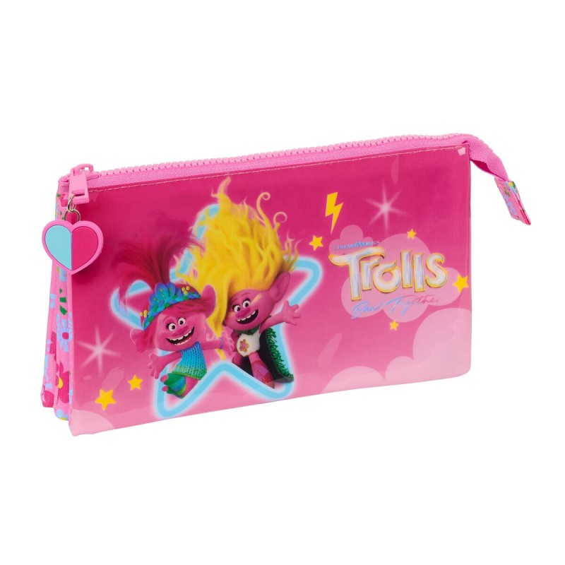 Trousse Fourre-Tout Triple Trolls Rose 22 x 12 x 3 cm