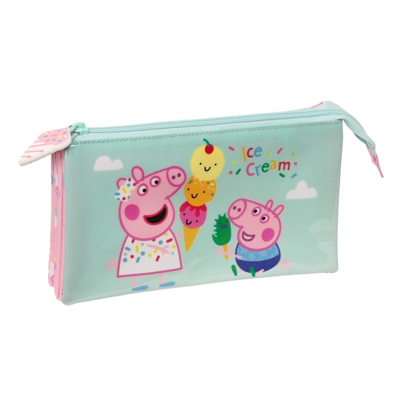 Trousse Fourre-Tout Double Peppa Pig Ice cream Rose Menthe 22 x 12 x 3 cm