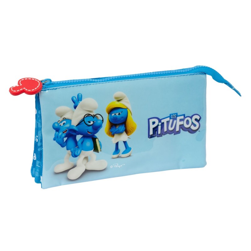 Trousse Fourre-Tout Double Los Pitufos Bleu 22 x 12 x 3 cm