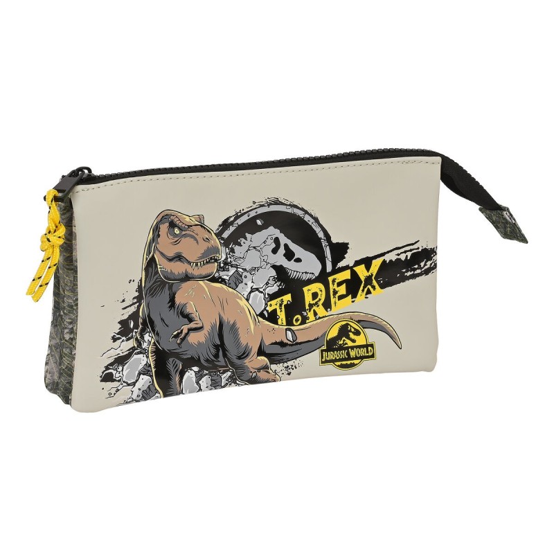 Trousse Fourre-Tout Triple Jurassic World Warning Gris 22 x 12 x 3 cm