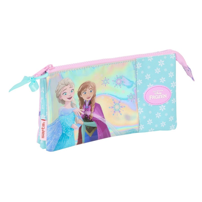 Trousse Fourre-Tout Triple Frozen Cool days Violet Bleu ciel 22 x 12 x 3 cm