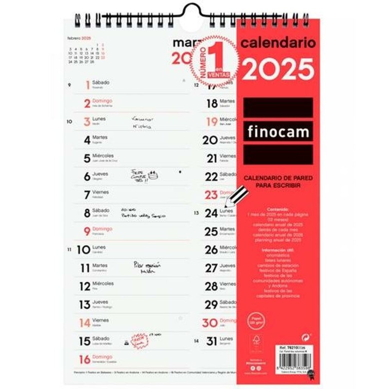 calendrier mural Finocam Papier 2025 21 x 30 cm