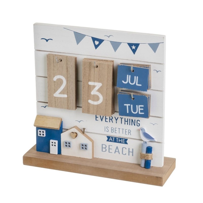 Calendrier de bureau Bleu Blanc Naturel Bois MDF 22 x 7 x 22 cm