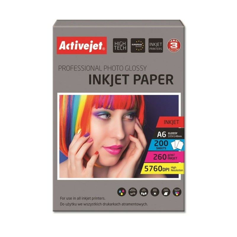 Papier Photo Glacé Activejet AP6-260GR200 A6 200 Volets