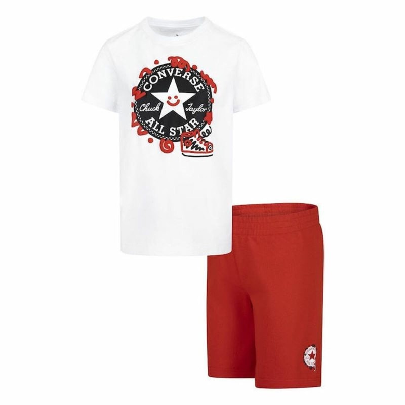 Ensemble de Sport pour Enfants Converse Squiggle S/Se+Ft Blanc Rouge 2 Pièces