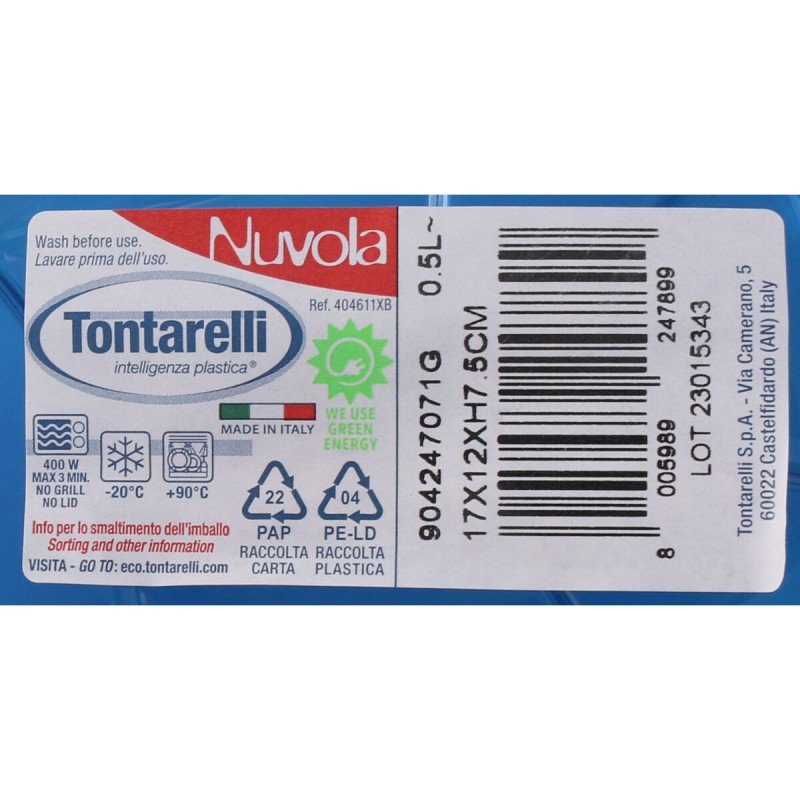 Ensemble de Boîtes à Lunch Tontarelli Nuvola 500 ml Bleu Rectangulaire 4 Pièces (12 Unités)