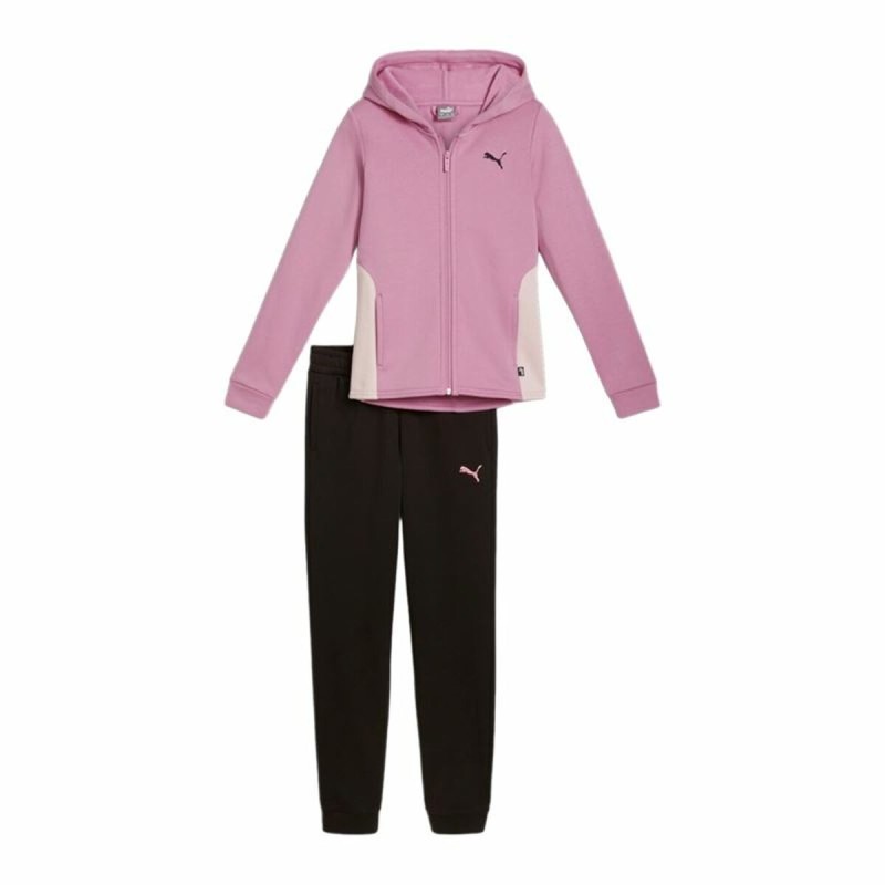 Survêtement Enfant Puma Hooded Sweat Suit Fleece Cl Noir Rose 2 Pièces