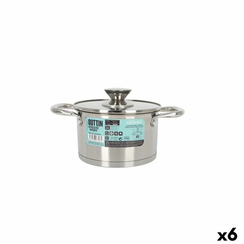 Casserole avec couvercle en verre Quttin Hermes Acier 1