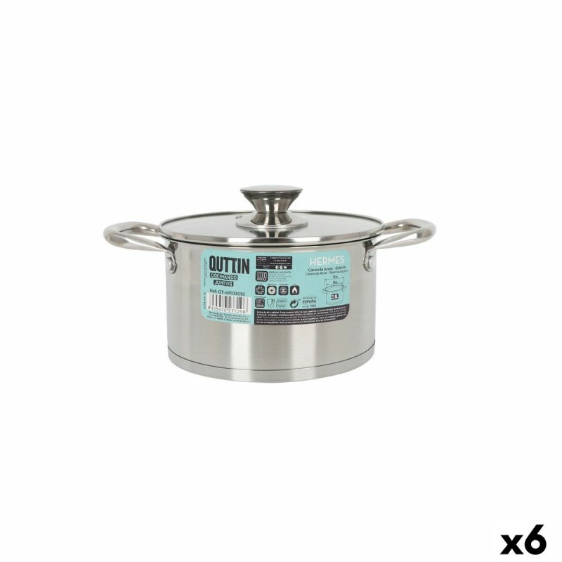 Casserole avec couvercle en verre Quttin Hermes Acier 2