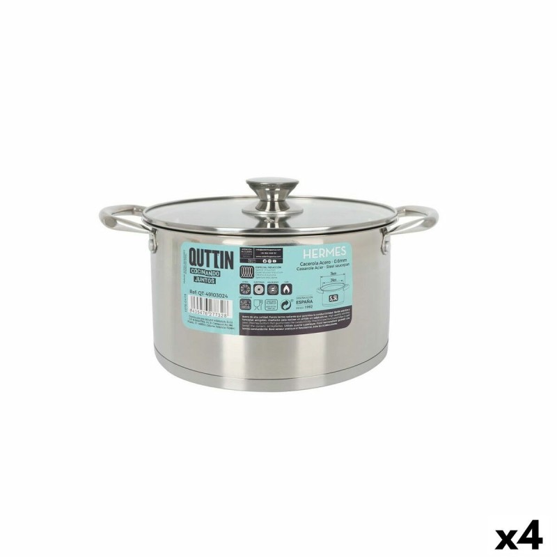 Casserole avec couvercle en verre Quttin Hermes Acier 5