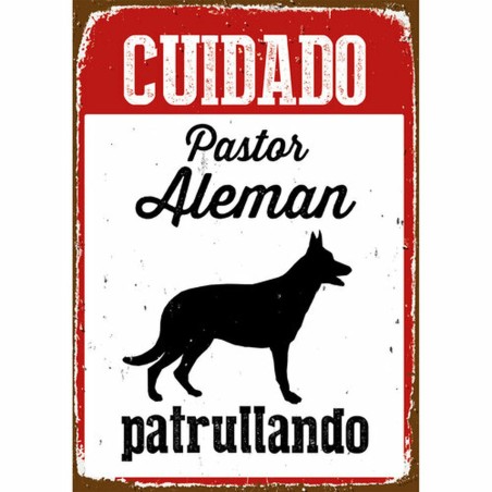 Plaque Magnet & Steel Cuidado Pastor Alemán Patrullando 14