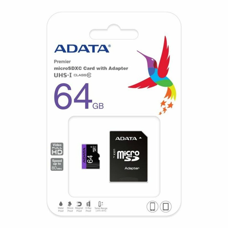 Carte Mémoire Micro SD avec Adaptateur Adata CLASS10 64 GB