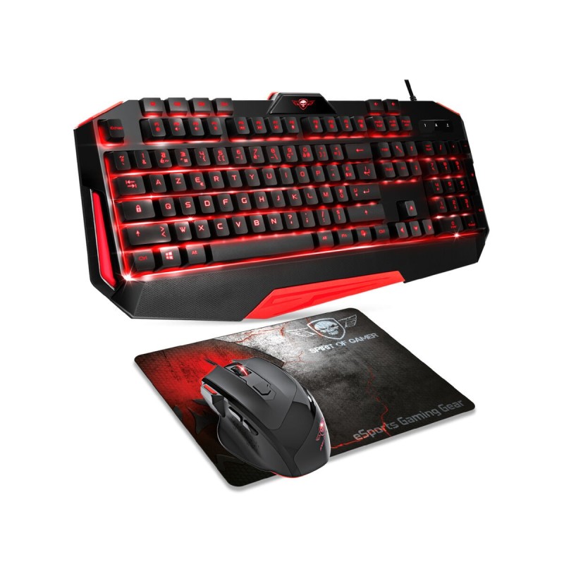 clavier et souris Spirit of Gamer SOG-3IN1-ES Noir Rouge AZERTY