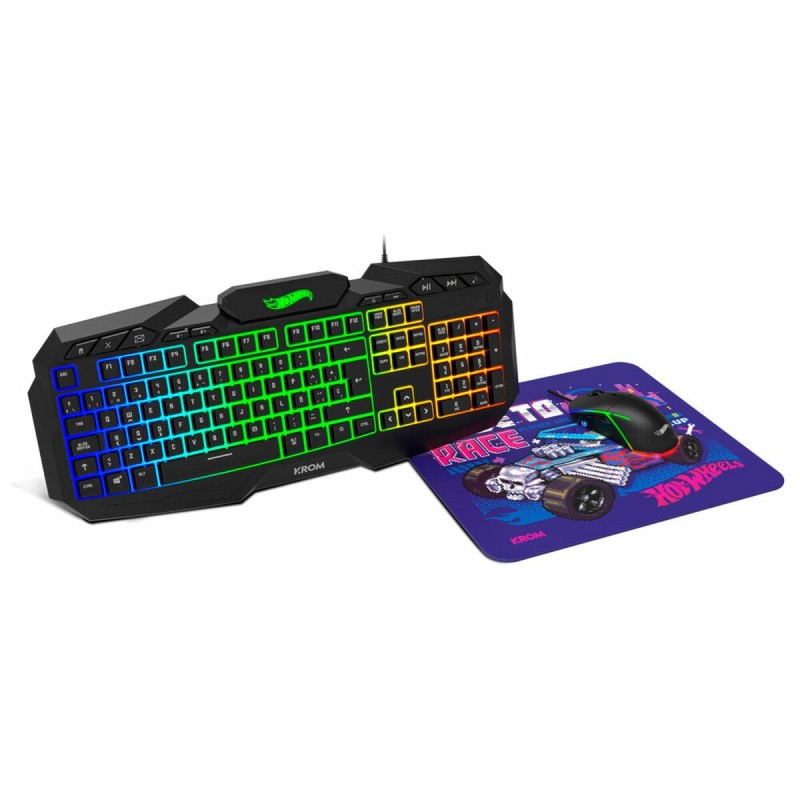 Clavier et Souris Gaming Krom HOTWHEELS Espagnol Qwerty Bleu Noir