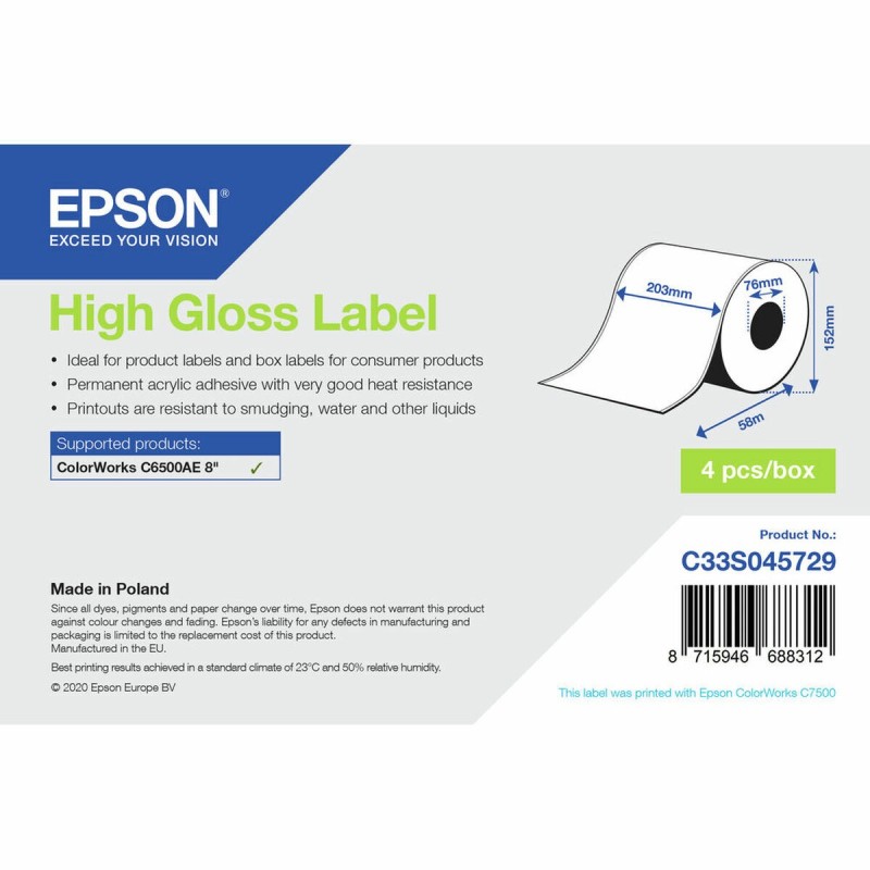 Etiquettes pour Imprimante Epson C33S045729 Blanc Brillant Ø 76