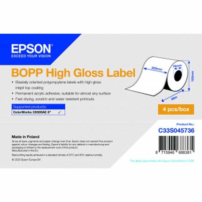 Etiquettes pour Imprimante Epson C33S045736 Brillant Ø 70 mm (4 Unités)