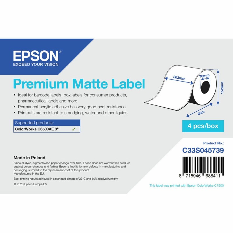 Etiquettes pour Imprimante Epson C33S045739 Blanc Ø 76