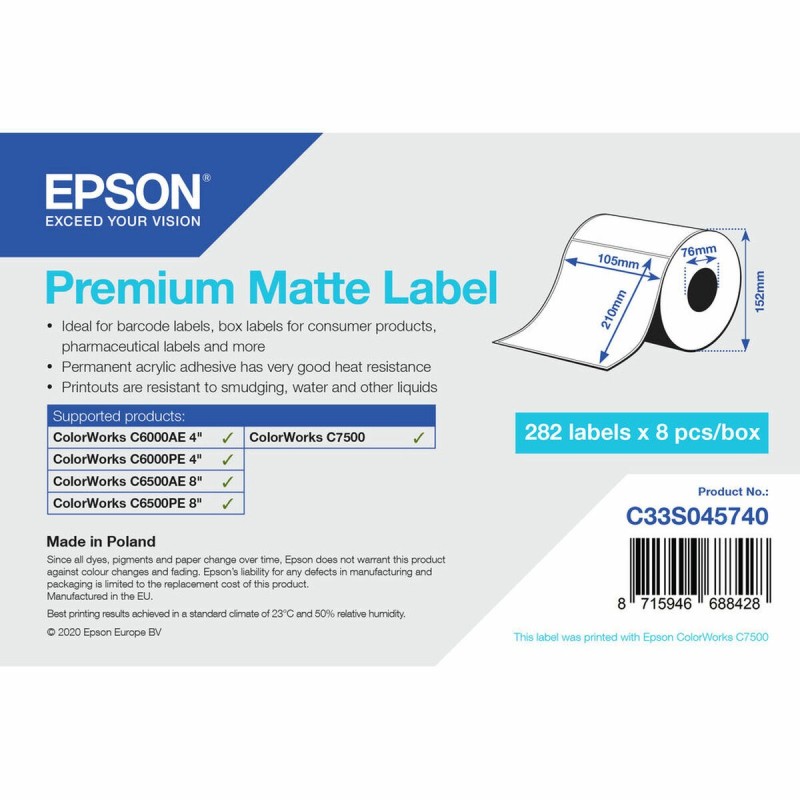 Etiquettes pour Imprimante Epson C33S045740 Ø 76