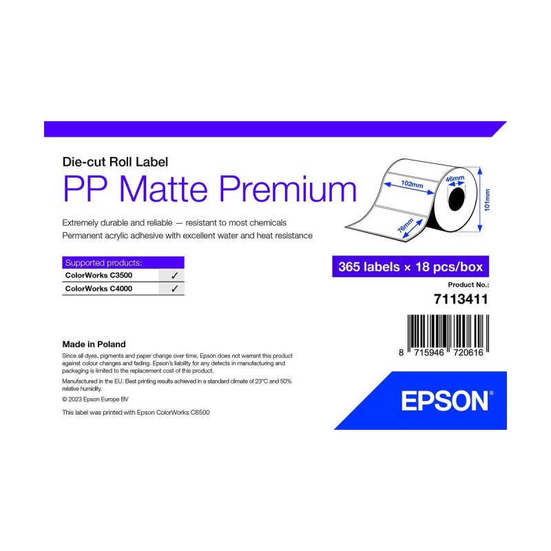 Papier pour imprimante Epson 7113411 Blanc (18 Unités)