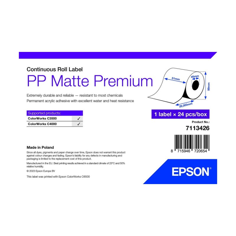 Papier pour imprimante Epson 7113426 Blanc (24 Unités)