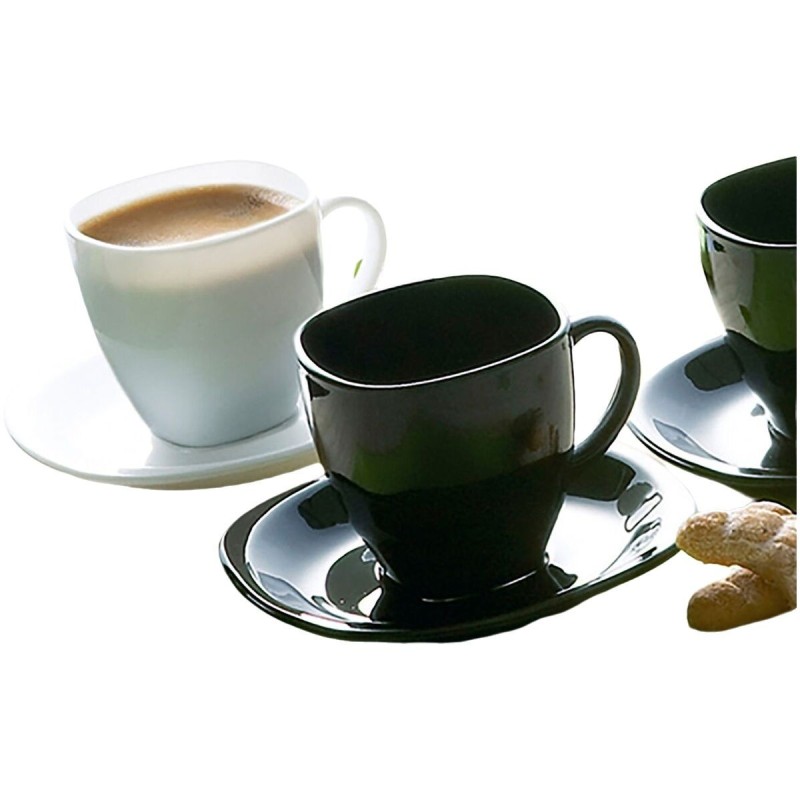 Lot de tasses avec soucoupes Luminarc Carine N&b Blanc Noir verre 220 ml 12 Pièces