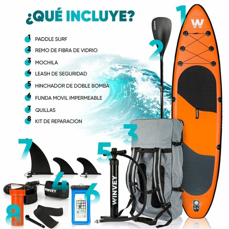 Planche de Paddle Surf Gonflable avec Accessoires Winvey SUP-O Orange