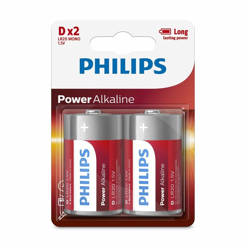 Piles Alcalines Philips Power LR20 1